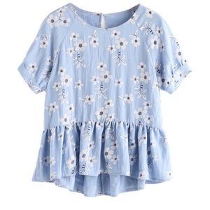 Blue Floral Peplum Blouse